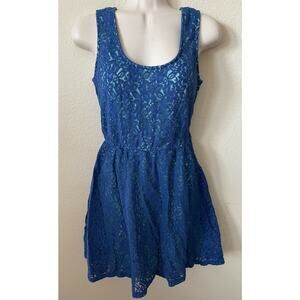Mossimo Blue Floral Lace Overlay Scoop Neck Sleeveless Women's Dress Size M